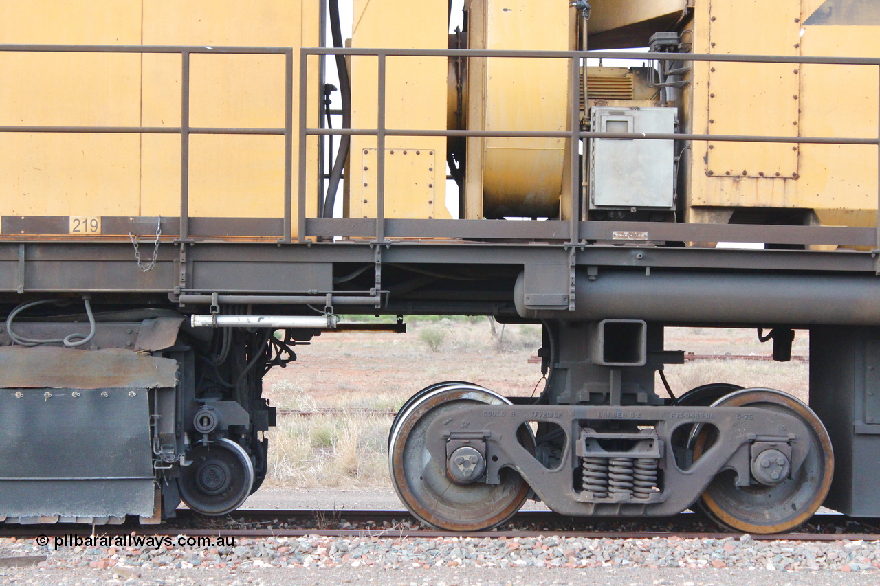 160412 IMG 7409
Parkeston, Aurizon rail grinder MMY type MMY 034, built in the USA by Loram as RG331 ~2004, imported into Australia by Queensland Rail, now Aurizon, in April 2009, detail picture. Peter Donaghy image.
Keywords: Peter-D-Image;MMY-type;MMY034;Loram-USA;RG331;rail-grinder;detail-image;