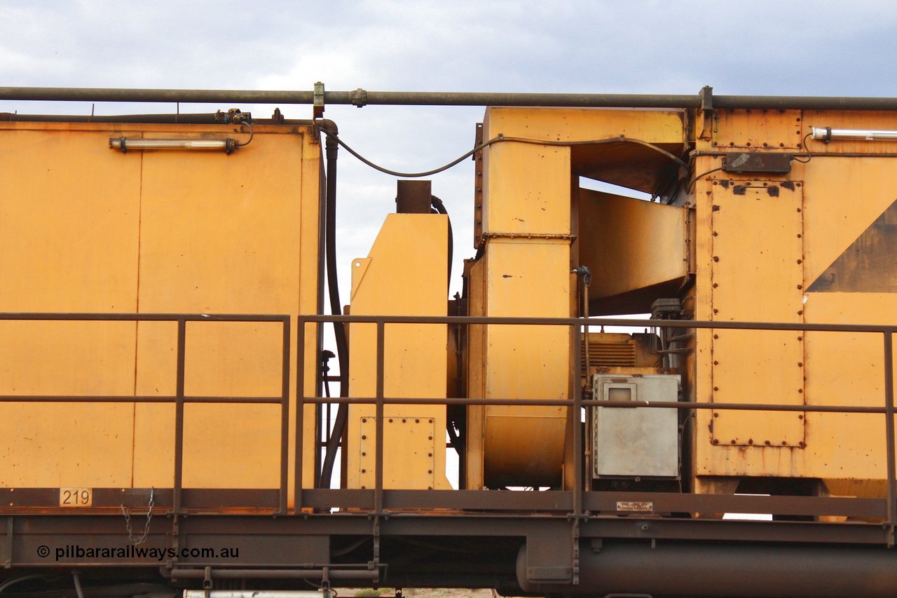 160412 IMG 7410
Parkeston, Aurizon rail grinder MMY type MMY 034, built in the USA by Loram as RG331 ~2004, imported into Australia by Queensland Rail, now Aurizon, in April 2009, detail picture. Peter Donaghy image.
Keywords: Peter-D-Image;MMY-type;MMY034;Loram-USA;RG331;rail-grinder;detail-image;