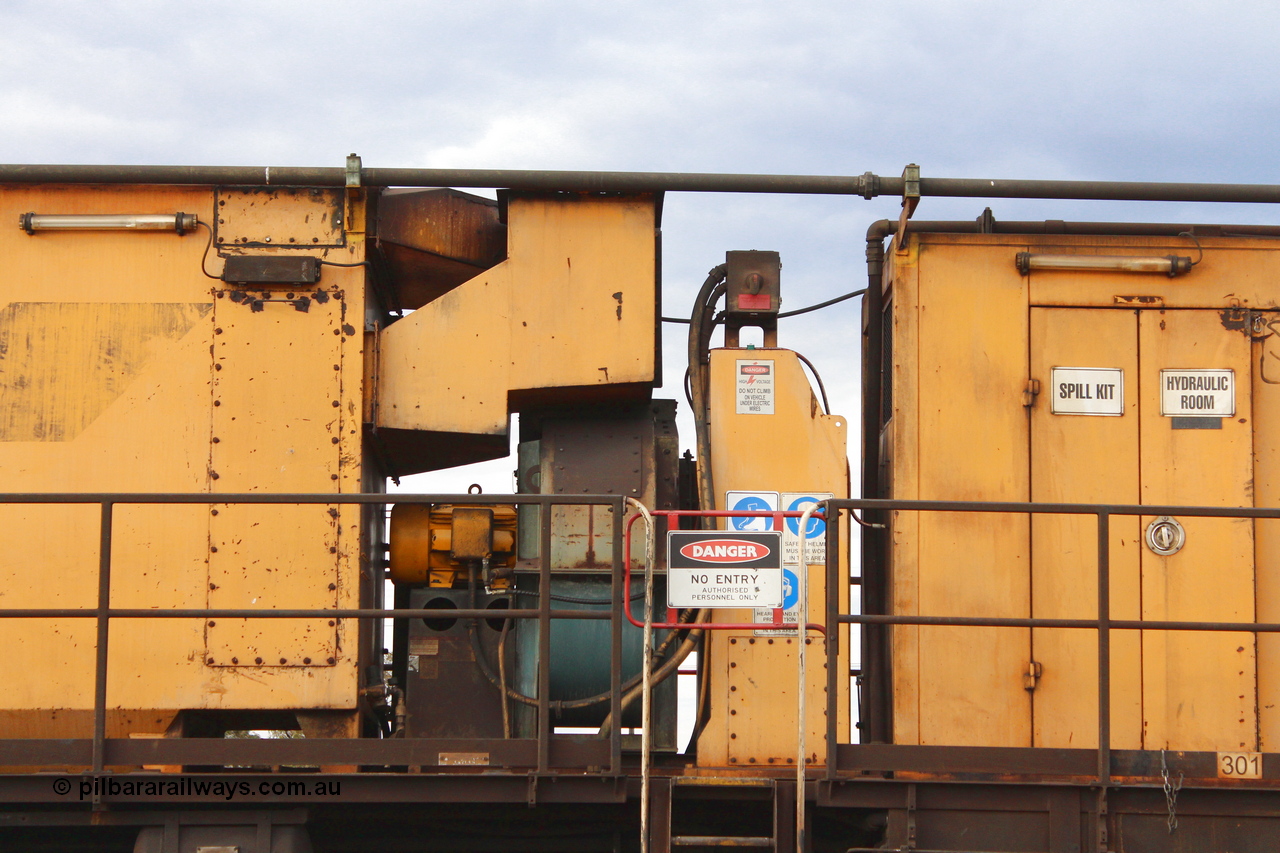 160412 IMG 7416
Parkeston, Aurizon rail grinder MMY type MMY 034, built in the USA by Loram as RG331 ~2004, imported into Australia by Queensland Rail, now Aurizon, in April 2009, detail picture. Peter Donaghy image.
Keywords: Peter-D-Image;MMY-type;MMY034;Loram-USA;RG331;rail-grinder;detail-image;