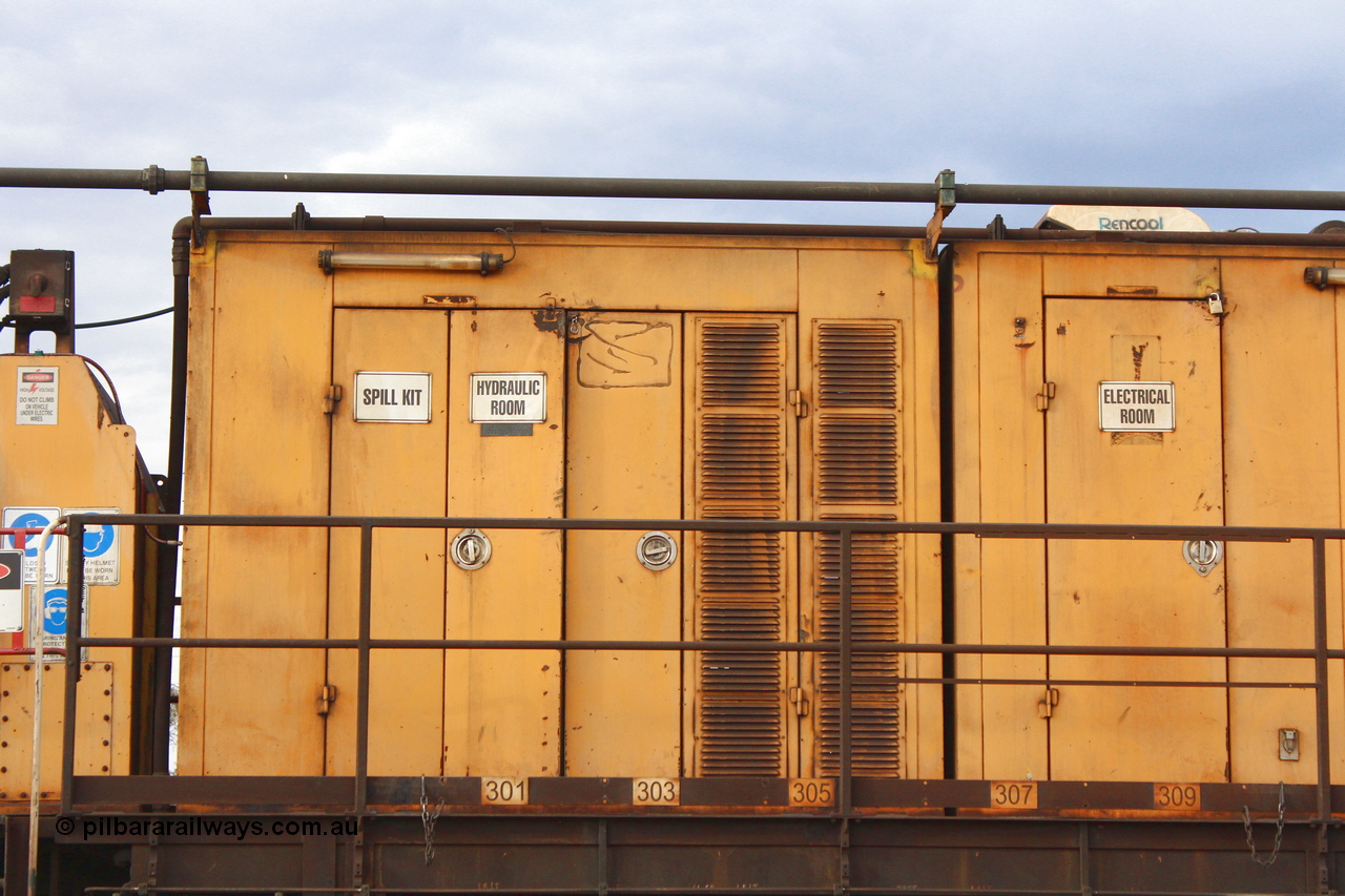 160412 IMG 7418
Parkeston, Aurizon rail grinder MMY type MMY 034, built in the USA by Loram as RG331 ~2004, imported into Australia by Queensland Rail, now Aurizon, in April 2009, detail picture. Peter Donaghy image.
Keywords: Peter-D-Image;MMY-type;MMY034;Loram-USA;RG331;rail-grinder;detail-image;