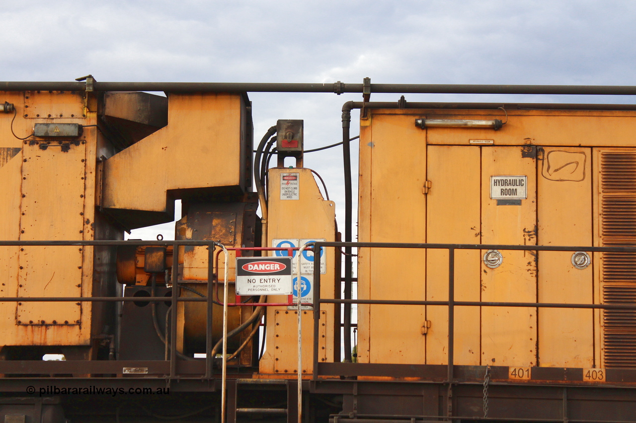 160412 IMG 7430
Parkeston, Aurizon rail grinder MMY type MMY 034, built in the USA by Loram as RG331 ~2004, imported into Australia by Queensland Rail, now Aurizon, in April 2009, detail picture. Peter Donaghy image.
Keywords: Peter-D-Image;MMY-type;MMY034;Loram-USA;RG331;rail-grinder;detail-image;