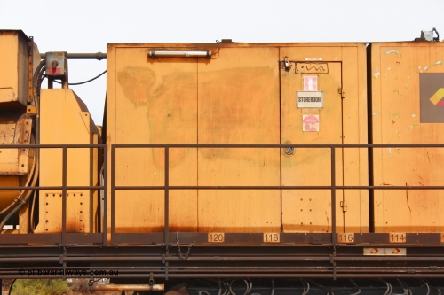 160409 IMG 7159
Parkeston, Aurizon rail grinder MMY type MMY 034, built in the USA by Loram as RG331 ~2004, imported into Australia by Queensland Rail, now Aurizon, in April 2009, detail picture. Peter Donaghy image.
Keywords: Peter-D-Image;MMY-type;MMY034;Loram-USA;RG331;rail-grinder;detail-image;