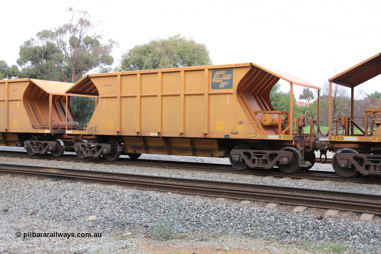 140601 4450
Woodbridge, empty Carina bound iron ore train #1035, CFCLA leased CHEY type waggon CHEY 8015-1 part of a pair of 120 sets built by Bluebird Rail Operations SA in 2011-12. 1st June 2014.
Keywords: CHEY-type;CHEY8015;Bluebird-Rail-Operations-SA;2011/120-15;