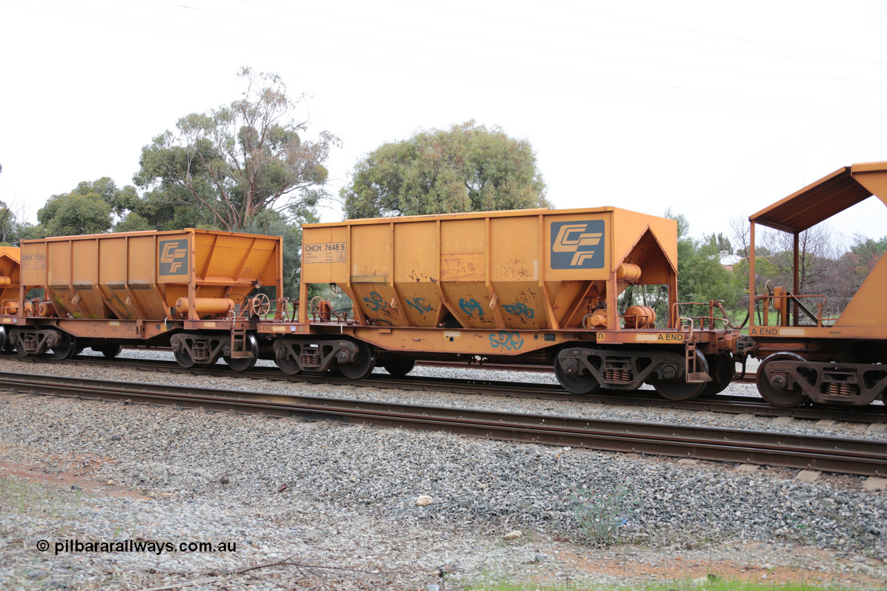 140601 4458
Woodbridge, empty Carina bound iron ore train #1035, CFCLA leased CHCH type waggon CHCH 7648 these waggons were rebuilt between 2010 and 2012 by Bluebird Rail Operations SA from former Goldsworthy Mining hopper waggons originally built by Tomlinson WA and Scotts of Ipswich Qld back in the 60's to early 80's. 1st June 2014.
Keywords: CHCH-type;CHCH7648;Bluebird-Rail-Operations-SA;2010/201-48;