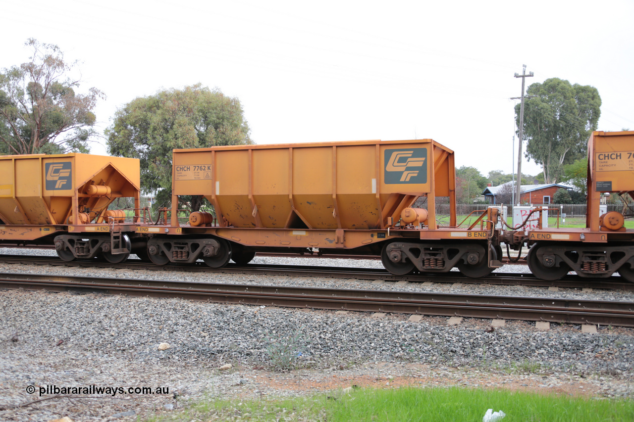 140601 4464
Woodbridge, empty Carina bound iron ore train #1035, CFCLA leased CHCH type waggon CHCH 7762 these waggons were rebuilt between 2010 and 2012 by Bluebird Rail Operations SA from former Goldsworthy Mining hopper waggons originally built by Tomlinson WA and Scotts of Ipswich Qld back in the 60's to early 80's. 1st June 2014.
Keywords: CHCH-type;CHCH7762;Bluebird-Rail-Operations-SA;2010/201-162;