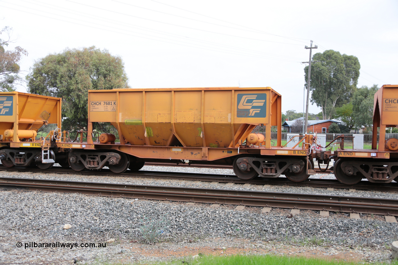 140601 4507
Woodbridge, empty Carina bound iron ore train #1035, CFCLA leased CHCH type waggon CHCH 7681 these waggons were rebuilt between 2010 and 2012 by Bluebird Rail Operations SA from former Goldsworthy Mining hopper waggons originally built by Tomlinson WA and Scotts of Ipswich Qld back in the 60's to early 80's. 1st June 2014.
Keywords: CHCH-type;CHCH7681;Bluebird-Rail-Operations-SA;2010/201-81;
