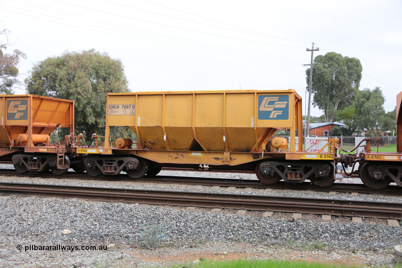 140601 4508
Woodbridge, empty Carina bound iron ore train #1035, CFCLA leased CHCH type waggon CHCH 7697 these waggons were rebuilt between 2010 and 2012 by Bluebird Rail Operations SA from former Goldsworthy Mining hopper waggons originally built by Tomlinson WA and Scotts of Ipswich Qld back in the 60's to early 80's. 1st June 2014.
Keywords: CHCH-type;CHCH7697;Bluebird-Rail-Operations-SA;2010/201-97;