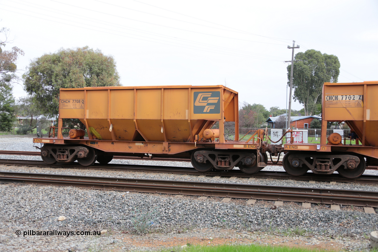 140601 4509
Woodbridge, empty Carina bound iron ore train #1035, CFCLA leased CHCH type waggon CHCH 7708 these waggons were rebuilt between 2010 and 2012 by Bluebird Rail Operations SA from former Goldsworthy Mining hopper waggons originally built by Tomlinson WA and Scotts of Ipswich Qld back in the 60's to early 80's. 1st June 2014.
Keywords: CHCH-type;CHCH7708;Bluebird-Rail-Operations-SA;2010/201-108;