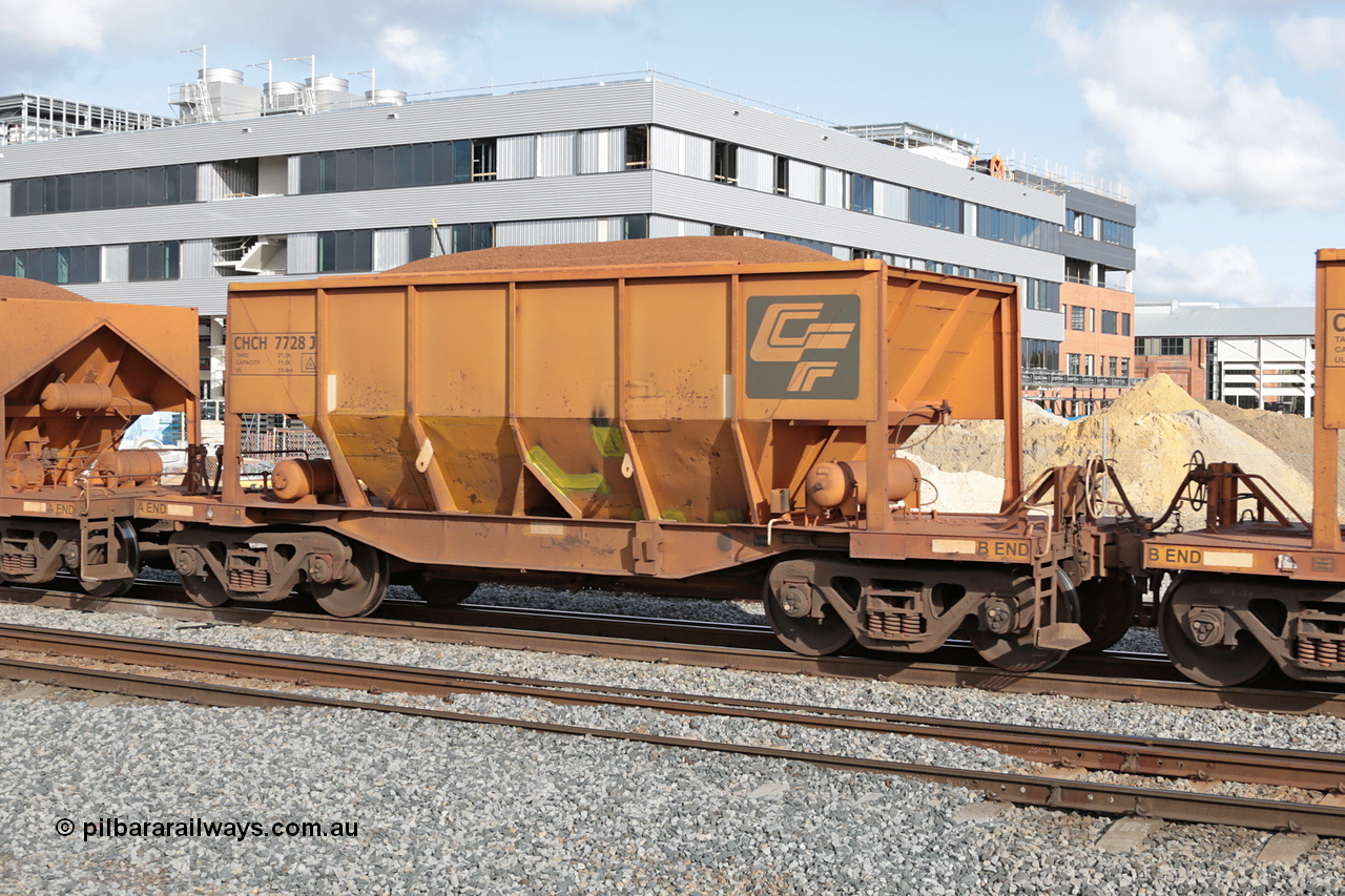 140601 4637
Midland, loaded iron ore train #1030 heading to Kwinana, CFCLA leased CHCH type waggon CHCH 7728 these waggons were rebuilt between 2010 and 2012 by Bluebird Rail Operations SA from former Goldsworthy Mining hopper waggons originally built by Tomlinson WA and Scotts of Ipswich Qld back in the 60's to early 80's. 1st June 2014.
Keywords: CHCH-type;CHCH7728;Bluebird-Rail-Operations-SA;2010/201-128;