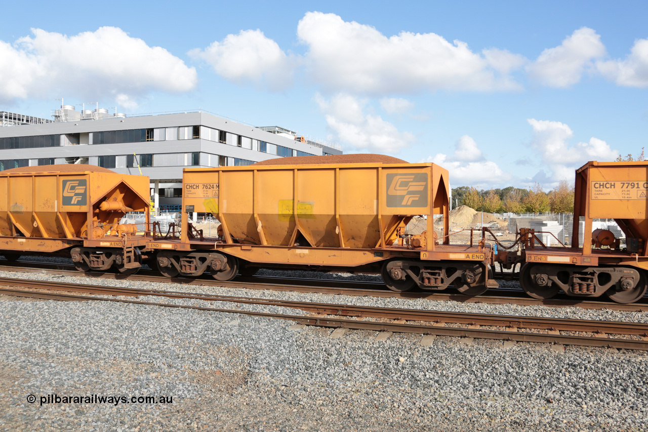 140601 4641
Midland, loaded iron ore train #1030 heading to Kwinana, CFCLA leased CHCH type waggon CHCH 7624 these waggons were rebuilt between 2010 and 2012 by Bluebird Rail Operations SA from former Goldsworthy Mining hopper waggons originally built by Tomlinson WA and Scotts of Ipswich Qld back in the 60's to early 80's. 1st June 2014.
Keywords: CHCH-type;CHCH7624;Bluebird-Rail-Operations-SA;2010/201-24;