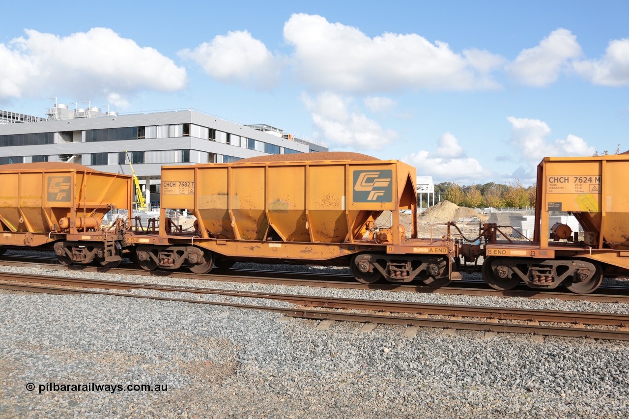 140601 4642
Midland, loaded iron ore train #1030 heading to Kwinana, CFCLA leased CHCH type waggon CHCH 7682 these waggons were rebuilt between 2010 and 2012 by Bluebird Rail Operations SA from former Goldsworthy Mining hopper waggons originally built by Tomlinson WA and Scotts of Ipswich Qld back in the 60's to early 80's. 1st June 2014.
Keywords: CHCH-type;CHCH7682;Bluebird-Rail-Operations-SA;2010/201-82;