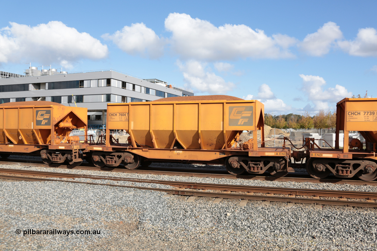 140601 4646
Midland, loaded iron ore train #1030 heading to Kwinana, CFCLA leased CHCH type waggon CHCH 7604 these waggons were rebuilt between 2010 and 2012 by Bluebird Rail Operations SA from former Goldsworthy Mining hopper waggons originally built by Tomlinson WA and Scotts of Ipswich Qld back in the 60's to early 80's. 1st June 2014.
Keywords: CHCH-type;CHCH7604;Bluebird-Rail-Operations-SA;2010/201-4;