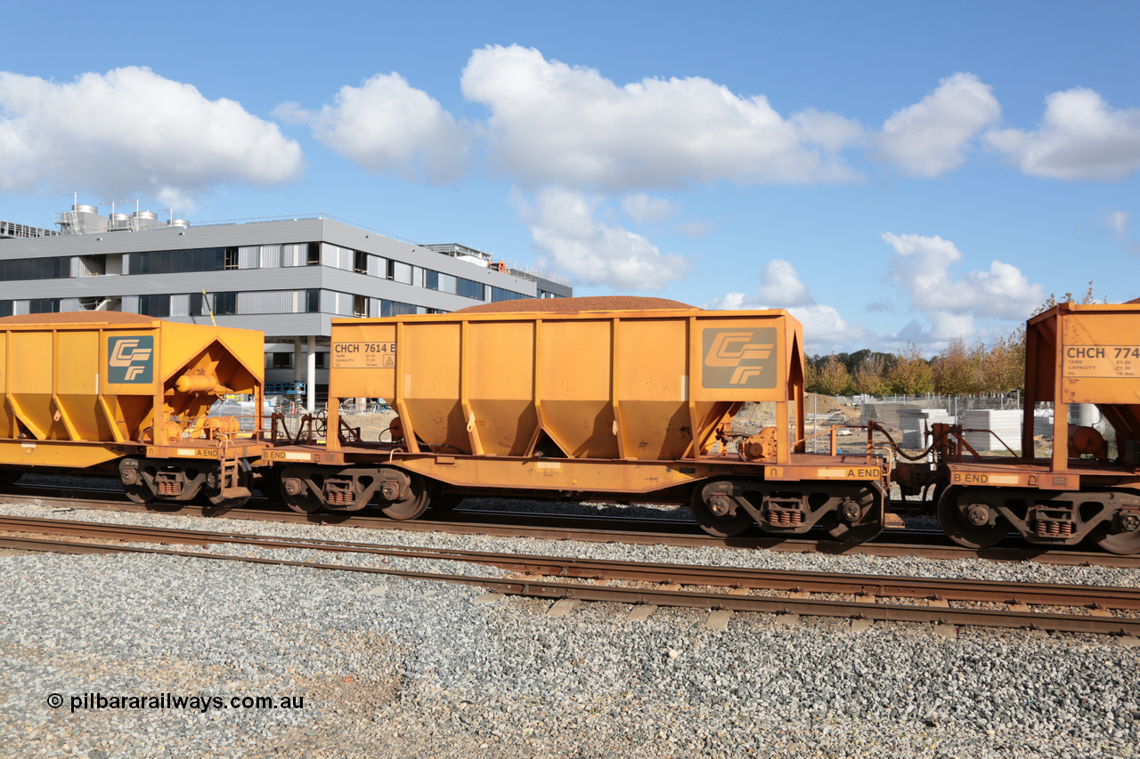 140601 4660
Midland, loaded iron ore train #1030 heading to Kwinana, CFCLA leased CHCH type waggon CHCH 7614 these waggons were rebuilt between 2010 and 2012 by Bluebird Rail Operations SA from former Goldsworthy Mining hopper waggons originally built by Tomlinson WA and Scotts of Ipswich Qld back in the 60's to early 80's. 1st June 2014.
Keywords: CHCH-type;CHCH7614;Bluebird-Rail-Operations-SA;2010/201-14;