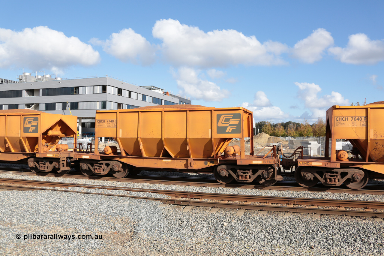 140601 4663
Midland, loaded iron ore train #1030 heading to Kwinana, CFCLA leased CHCH type waggon CHCH 7748 these waggons were rebuilt between 2010 and 2012 by Bluebird Rail Operations SA from former Goldsworthy Mining hopper waggons originally built by Tomlinson WA and Scotts of Ipswich Qld back in the 60's to early 80's. 1st June 2014.
Keywords: CHCH-type;CHCH7748;Bluebird-Rail-Operations-SA;2010/201-148;