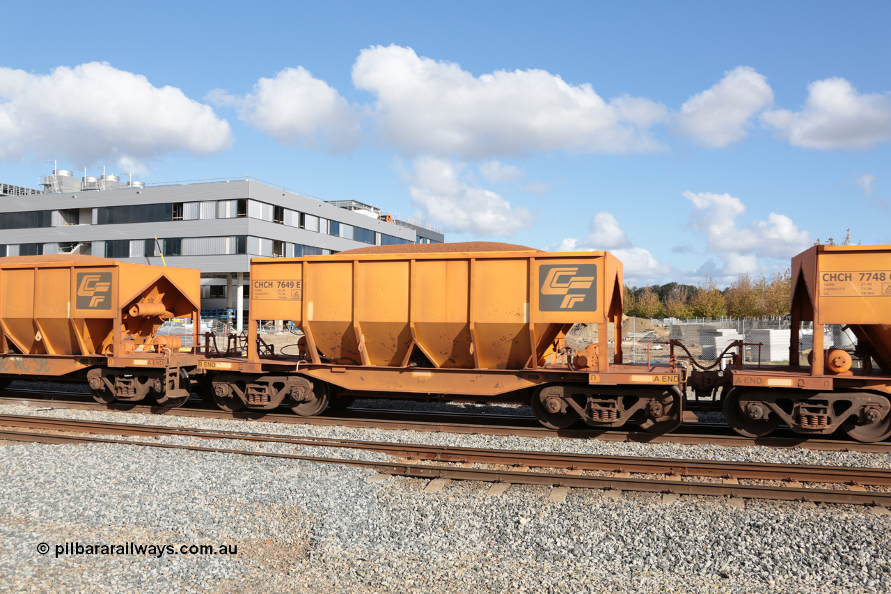 140601 4664
Midland, loaded iron ore train #1030 heading to Kwinana, CFCLA leased CHCH type waggon CHCH 7649 these waggons were rebuilt between 2010 and 2012 by Bluebird Rail Operations SA from former Goldsworthy Mining hopper waggons originally built by Tomlinson WA and Scotts of Ipswich Qld back in the 60's to early 80's. 1st June 2014.
Keywords: CHCH-type;CHCH7649;Bluebird-Rail-Operations-SA;2010/201-49;