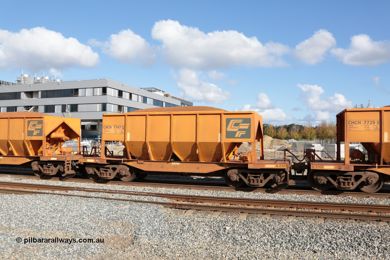 140601 4666
Midland, loaded iron ore train #1030 heading to Kwinana, CFCLA leased CHCH type waggon CHCH 7747 these waggons were rebuilt between 2010 and 2012 by Bluebird Rail Operations SA from former Goldsworthy Mining hopper waggons originally built by Tomlinson WA and Scotts of Ipswich Qld back in the 60's to early 80's. 1st June 2014.
Keywords: CHCH-type;CHCH7747;Bluebird-Rail-Operations-SA;2010/201-147;