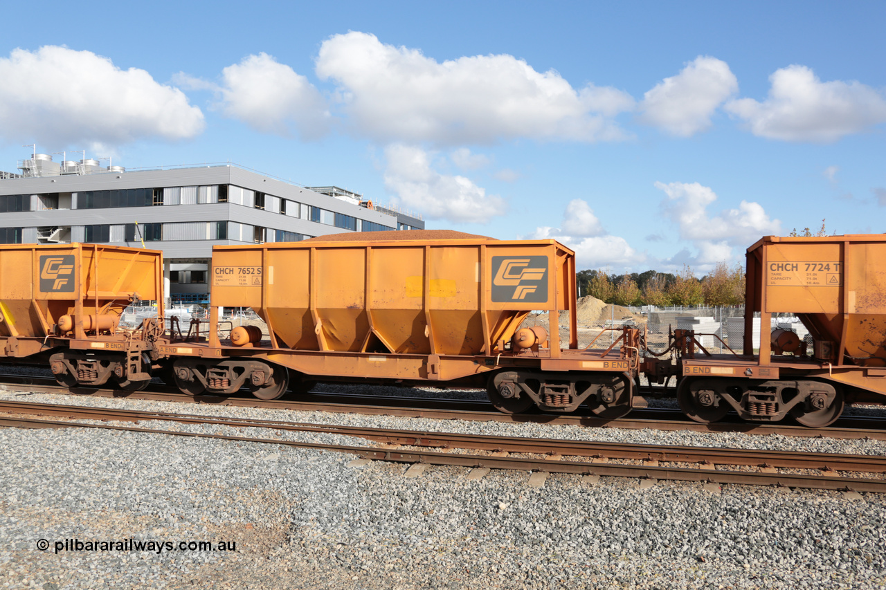 140601 4679
Midland, loaded iron ore train #1030 heading to Kwinana, CFCLA leased CHCH type waggon CHCH 7652 these waggons were rebuilt between 2010 and 2012 by Bluebird Rail Operations SA from former Goldsworthy Mining hopper waggons originally built by Tomlinson WA and Scotts of Ipswich Qld back in the 60's to early 80's. 1st June 2014.
Keywords: CHCH-type;CHCH7652;Bluebird-Rail-Operations-SA;2010/201-52;