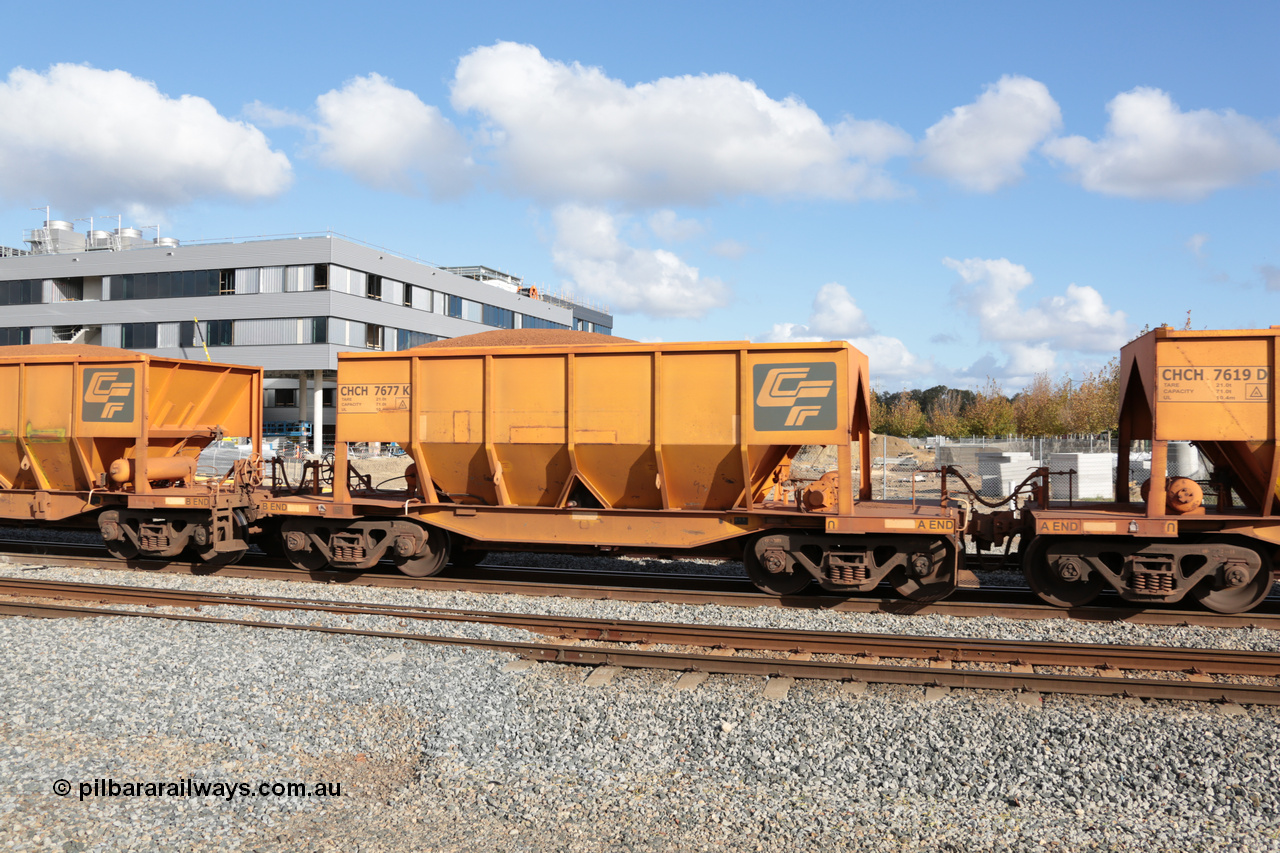 140601 4681
Midland, loaded iron ore train #1030 heading to Kwinana, CFCLA leased CHCH type waggon CHCH 7677 these waggons were rebuilt between 2010 and 2012 by Bluebird Rail Operations SA from former Goldsworthy Mining hopper waggons originally built by Tomlinson WA and Scotts of Ipswich Qld back in the 60's to early 80's. 1st June 2014.
Keywords: CHCH-type;CHCH7677;Bluebird-Rail-Operations-SA;2010/201-77;