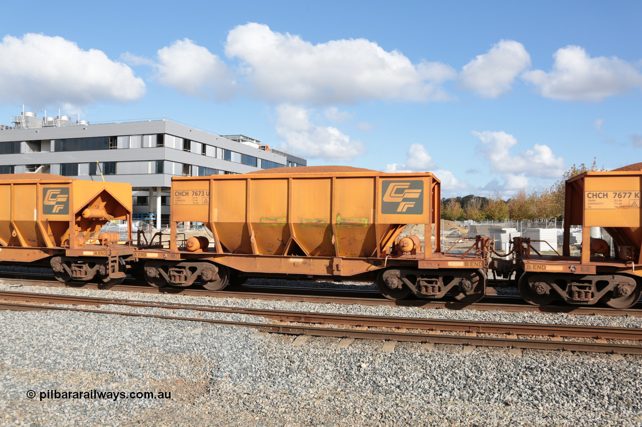 140601 4682
Midland, loaded iron ore train #1030 heading to Kwinana, CFCLA leased CHCH type waggon CHCH 7673 these waggons were rebuilt between 2010 and 2012 by Bluebird Rail Operations SA from former Goldsworthy Mining hopper waggons originally built by Tomlinson WA and Scotts of Ipswich Qld back in the 60's to early 80's. 1st June 2014.
Keywords: CHCH-type;CHCH7673;Bluebird-Rail-Operations-SA;2010/201-73;
