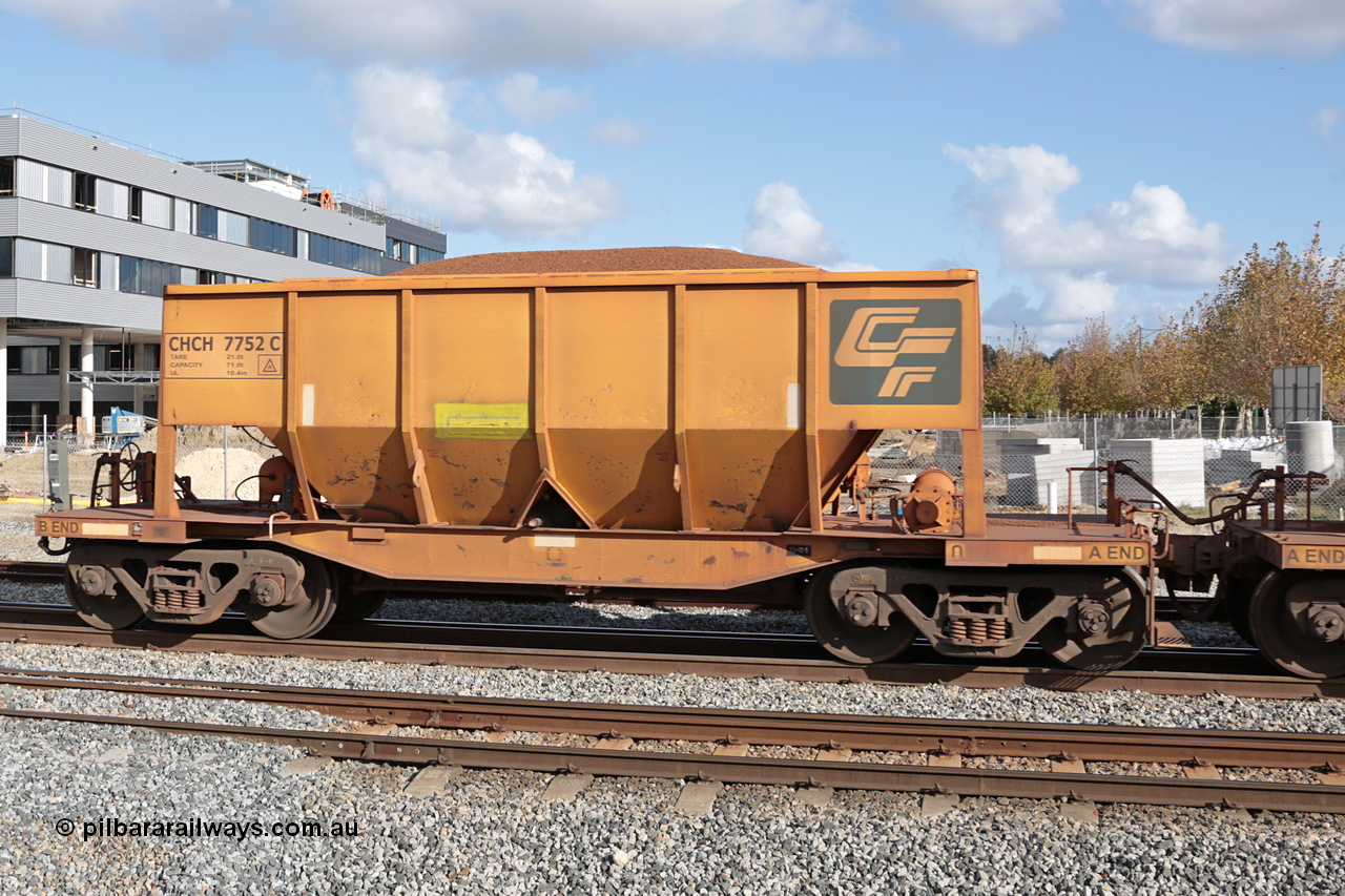 140601 4683
Midland, loaded iron ore train #1030 heading to Kwinana, CFCLA leased CHCH type waggon CHCH 7752 these waggons were rebuilt between 2010 and 2012 by Bluebird Rail Operations SA from former Goldsworthy Mining hopper waggons originally built by Tomlinson WA and Scotts of Ipswich Qld back in the 60's to early 80's. 1st June 2014.
Keywords: CHCH-type;CHCH7752;Bluebird-Rail-Operations-SA;2010/201-152;