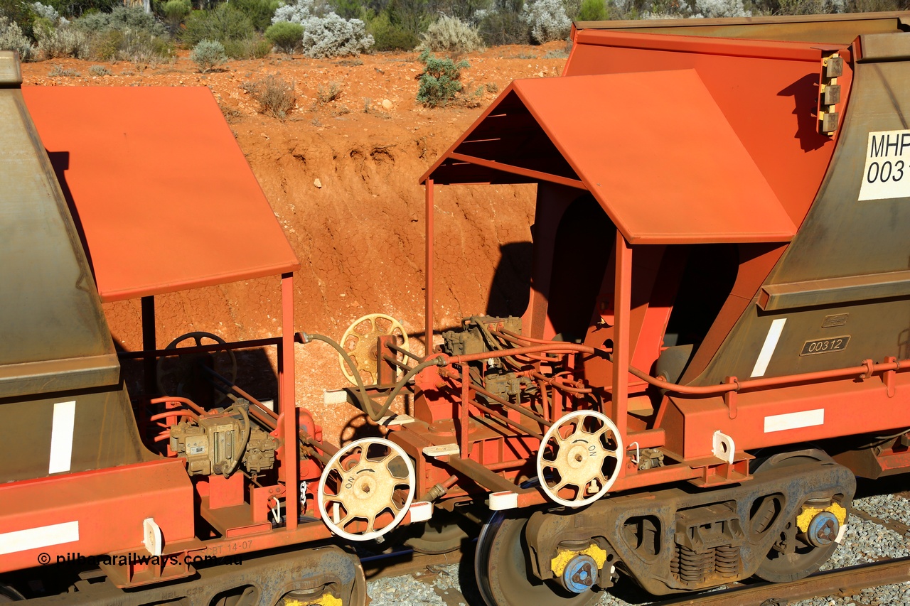 190109 1610
Binduli, Mineral Resources Ltd empty iron ore train 4030 with MRL's MHPY type iron ore waggon MHPY 00312 built by CSR Yangtze Co China serial 2014/382-312 in 2014 as a batch of 382 units, these bottom discharge hopper waggons are operated in 'married' pairs.
Keywords: MHPY-type;MHPY00312;2014/382-312;CSR-Yangtze-Rolling-Stock-Co-China;