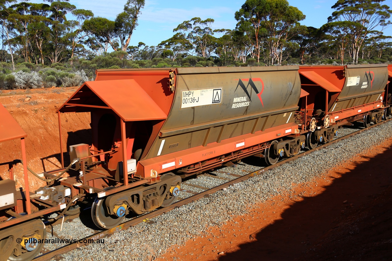 190109 1631
Binduli, Mineral Resources Ltd empty iron ore train 4030 with MRL's MHPY type iron ore waggon MHPY 00136 built by CSR Yangtze Co China serial 2014/382-136 in 2014 as a batch of 382 units, these bottom discharge hopper waggons are operated in 'married' pairs.
Keywords: MHPY-type;MHPY00136;2014/382-136;CSR-Yangtze-Rolling-Stock-Co-China;