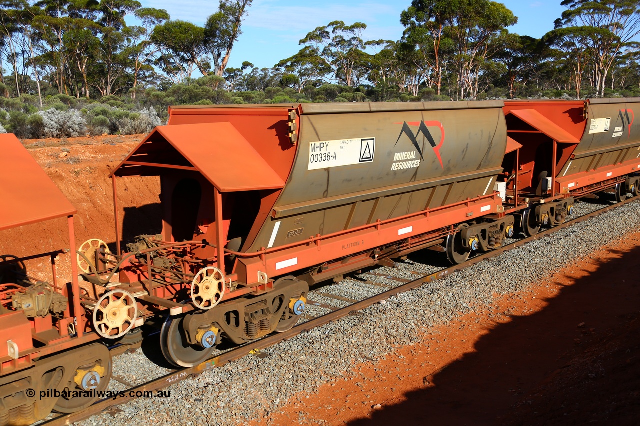 190109 1642
Binduli, Mineral Resources Ltd empty iron ore train 4030 with MRL's MHPY type iron ore waggon MHPY 00336 built by CSR Yangtze Co China serial 2014/382-336 in 2014 as a batch of 382 units, these bottom discharge hopper waggons are operated in 'married' pairs.
Keywords: MHPY-type;MHPY00336;2014/382-336;CSR-Yangtze-Rolling-Stock-Co-China;