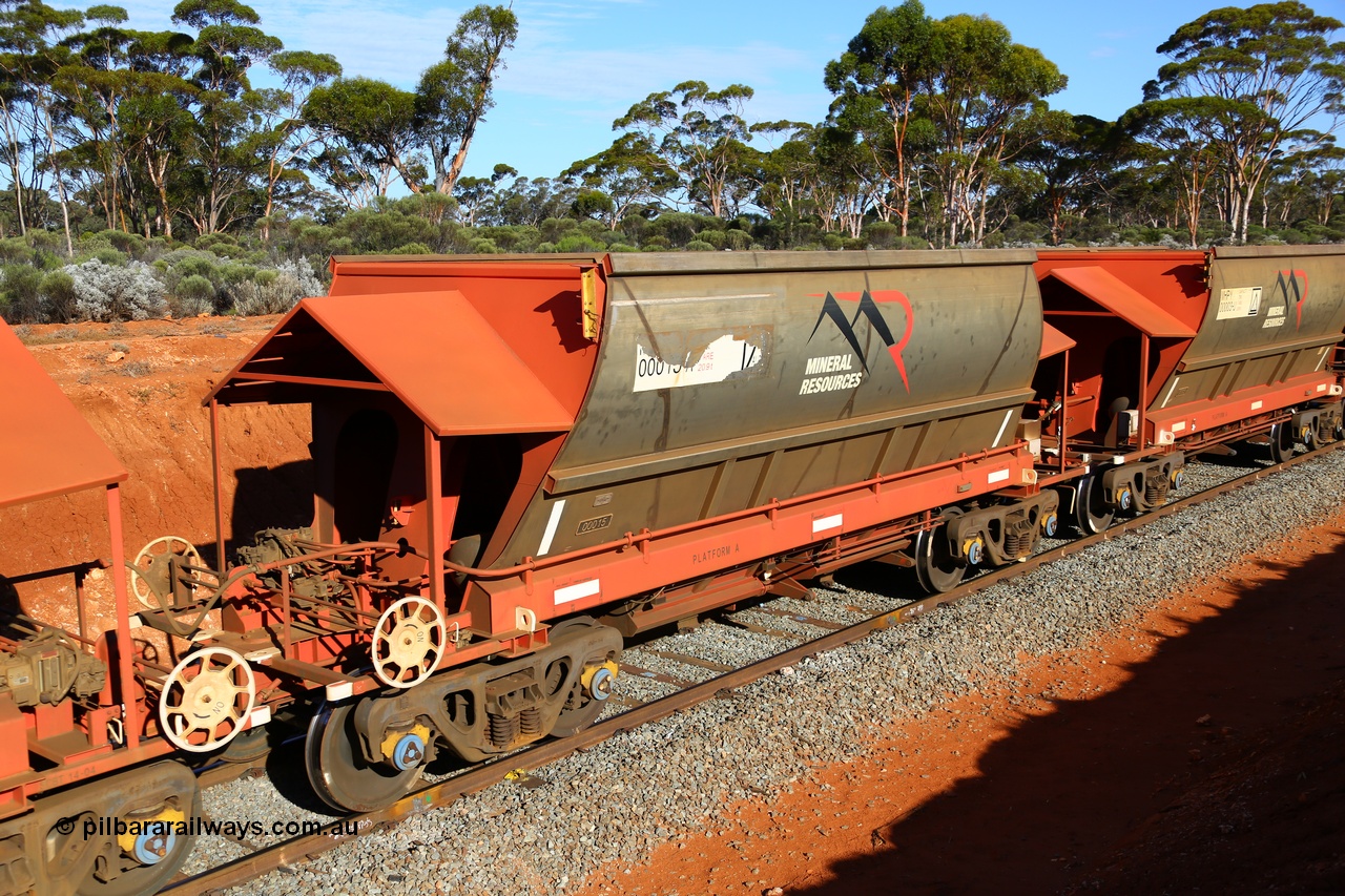 190109 1650
Binduli, Mineral Resources Ltd empty iron ore train 4030 with MRL's MHPY type iron ore waggon MHPY 00015 built by CSR Yangtze Co China serial 2014/382-15 in 2014 as a batch of 382 units, these bottom discharge hopper waggons are operated in 'married' pairs.
Keywords: MHPY-type;MHPY00015;2014/382-15;CSR-Yangtze-Rolling-Stock-Co-China;