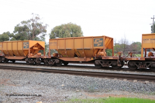 140601 4459
Woodbridge, empty Carina bound iron ore train #1035, CFCLA leased CHCH type waggon CHCH 7720 these waggons were rebuilt between 2010 and 2012 by Bluebird Rail Operations SA from former Goldsworthy Mining hopper waggons originally built by Tomlinson WA and Scotts of Ipswich Qld back in the 60's to early 80's. June 1, 2014.
Keywords: CHCH-type;CHCH7720;Bluebird-Rail-Operations-SA;2010/201-120;