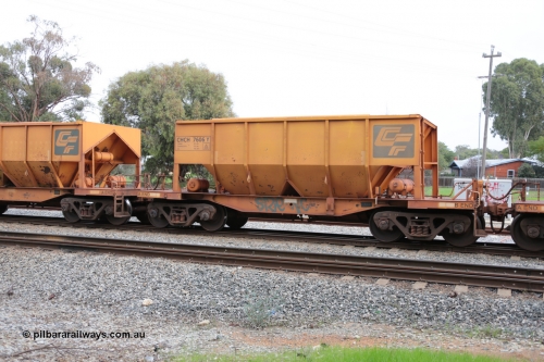 140601 4485
Woodbridge, empty Carina bound iron ore train #1035, CFCLA leased CHCH type waggon CHCH 7606 these waggons were rebuilt between 2010 and 2012 by Bluebird Rail Operations SA from former Goldsworthy Mining hopper waggons originally built by Tomlinson WA and Scotts of Ipswich Qld back in the 60's to early 80's. June 1, 2014.
Keywords: CHCH-type;CHCH7606;Bluebird-Rail-Operations-SA;2010/201-6;