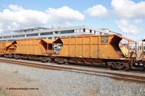 140601 4635
Midland, loaded iron ore train #1030 heading to Kwinana, CFCLA leased CHEY type waggon CHEY 8010 one pair of 120 bar coupled pairs built by Bluebird Rail Operations SA in 2011-12. June 1, 2014.
Keywords: CHEY-type;CHEY8010;Bluebird-Rail-Operations-SA;2011/120-10;