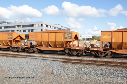 140601 4639
Midland, loaded iron ore train #1030 heading to Kwinana, CFCLA leased CHCH type waggon CHCH 7657 these waggons were rebuilt between 2010 and 2012 by Bluebird Rail Operations SA from former Goldsworthy Mining hopper waggons originally built by Tomlinson WA and Scotts of Ipswich Qld back in the 60's to early 80's. June 1, 2014.
Keywords: CHCH-type;CHCH7657;Bluebird-Rail-Operations-SA;2010/201-57;