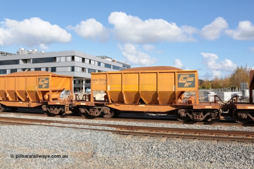 140601 4652
Midland, loaded iron ore train #1030 heading to Kwinana, CFCLA leased CHCH type waggon CHCH 7727 these waggons were rebuilt between 2010 and 2012 by Bluebird Rail Operations SA from former Goldsworthy Mining hopper waggons originally built by Tomlinson WA and Scotts of Ipswich Qld back in the 60's to early 80's. June 1, 2014.
Keywords: CHCH-type;CHCH7727;Bluebird-Rail-Operations-SA;2010/201-127;