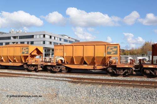140601 4653
Midland, loaded iron ore train #1030 heading to Kwinana, CFCLA leased CHCH type waggon CHCH 7726 these waggons were rebuilt between 2010 and 2012 by Bluebird Rail Operations SA from former Goldsworthy Mining hopper waggons originally built by Tomlinson WA and Scotts of Ipswich Qld back in the 60's to early 80's. June 1, 2014.
Keywords: CHCH-type;CHCH7726;Bluebird-Rail-Operations-SA;2010/201-126;