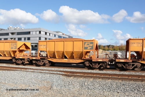 140601 4659
Midland, loaded iron ore train #1030 heading to Kwinana, CFCLA leased CHCH type waggon CHCH 7749 these waggons were rebuilt between 2010 and 2012 by Bluebird Rail Operations SA from former Goldsworthy Mining hopper waggons originally built by Tomlinson WA and Scotts of Ipswich Qld back in the 60's to early 80's. 1st June 2014.
Keywords: CHCH-type;CHCH7749;Bluebird-Rail-Operations-SA;2010/201-149;