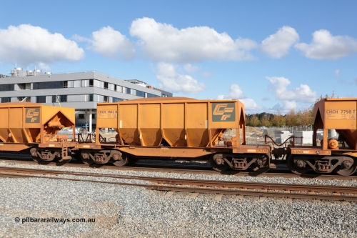 140601 4676
Midland, loaded iron ore train #1030 heading to Kwinana, CFCLA leased CHCH type waggon CHCH 7641 these waggons were rebuilt between 2010 and 2012 by Bluebird Rail Operations SA from former Goldsworthy Mining hopper waggons originally built by Tomlinson WA and Scotts of Ipswich Qld back in the 60's to early 80's. June 1, 2014.
Keywords: CHCH-type;CHCH7641;Bluebird-Rail-Operations-SA;2010/201-41;