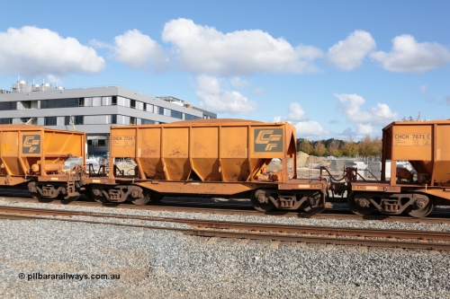 140601 4678
Midland, loaded iron ore train #1030 heading to Kwinana, CFCLA leased CHCH type waggon CHCH 7724 these waggons were rebuilt between 2010 and 2012 by Bluebird Rail Operations SA from former Goldsworthy Mining hopper waggons originally built by Tomlinson WA and Scotts of Ipswich Qld back in the 60's to early 80's. June 1, 2014.
Keywords: CHCH-type;CHCH7724;Bluebird-Rail-Operations-SA;2010/201-124;