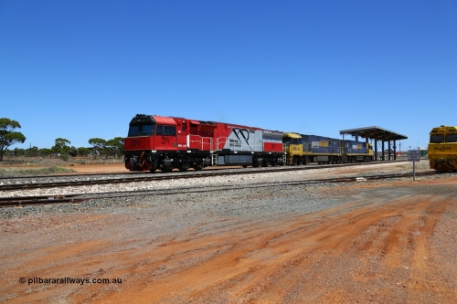 190107 0478
Parkeston, Mineral Resources MRL class loco MRL 002 'Spirit of Yilgarn' with serial R-0113-03/14-505 a UGL Rail Broadmeadow NSW built GE model C44ACi in 2014 is pushed back along the loop to as the power consist of Pacific National NR 60 and NR 8 runs around the waggon rake while Aurizon Q 4006 looks on.
Keywords: MRL-class;MRL002;UGL-Rail-NSW;GE;C44ACi;R-0113-03/14-505;