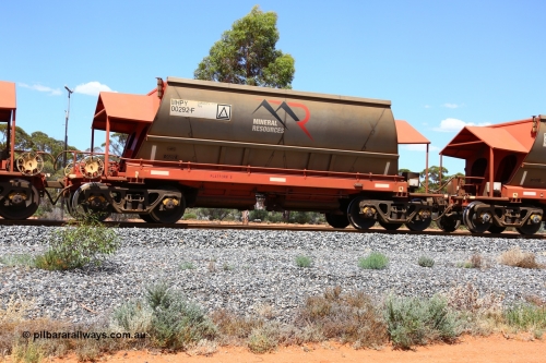 190107 0601
Binduli, on empty Mineral Resources Ltd iron ore train service from Esperance to Koolyanobbing 2034 with MRL's MHPY type iron ore waggon MHPY 00292 built by CSR Yangtze Co China serial 2014/382-292 in 2014 as a batch of 382 units, these bottom discharge hopper waggons are operated in 'married' pairs.
Keywords: MHPY-type;MHPY00292;2014/382-292;CSR-Yangtze-Rolling-Stock-Co-China;