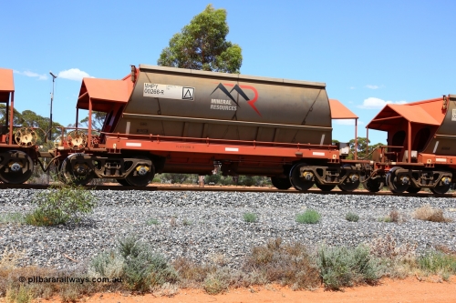 190107 0603
Binduli, on empty Mineral Resources Ltd iron ore train service from Esperance to Koolyanobbing 2034 with MRL's MHPY type iron ore waggon MHPY 00266 built by CSR Yangtze Co China serial 2014/382-266 in 2014 as a batch of 382 units, these bottom discharge hopper waggons are operated in 'married' pairs.
Keywords: MHPY-type;MHPY00266;2014/382-266;CSR-Yangtze-Rolling-Stock-Co-China;