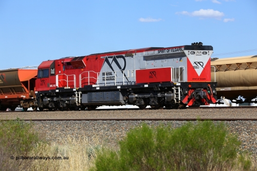 190107 0650
West Kalgoorlie, Mineral Resources MRL class loco MRL 002 'Spirit of Yilgarn' with serial R-0113-03/14-505 a UGL Rail Broadmeadow NSW built GE model C44ACi model locomotive sits on a rake of fuel waggons awaiting its' transfer run to Esperance on the overnight fuel train.
Keywords: MRL-class;MRL002;UGL-Rail-NSW;GE;C44ACi;R-0113-03/14-505;