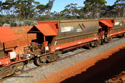190109 1581
Binduli, Mineral Resources Ltd empty iron ore train 4030 with MRL's MHPY type iron ore waggon MHPY 00281 built by CSR Yangtze Co China serial 2014/382-281 in 2014 as a batch of 382 units, these bottom discharge hopper waggons are operated in 'married' pairs.
Keywords: MHPY-type;MHPY00281;2014/382-281;CSR-Yangtze-Rolling-Stock-Co-China;