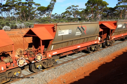 190109 1600
Binduli, Mineral Resources Ltd empty iron ore train 4030 with MRL's MHPY type iron ore waggon MHPY 00353 built by CSR Yangtze Co China serial 2014/382-353 in 2014 as a batch of 382 units, these bottom discharge hopper waggons are operated in 'married' pairs.
Keywords: MHPY-type;MHPY00353;2014/382-353;CSR-Yangtze-Rolling-Stock-Co-China;
