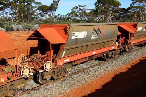 190109 1626
Binduli, Mineral Resources Ltd empty iron ore train 4030 with MRL's MHPY type iron ore waggon MHPY 00236 built by CSR Yangtze Co China serial 2014/382-236 in 2014 as a batch of 382 units, these bottom discharge hopper waggons are operated in 'married' pairs.
Keywords: MHPY-type;MHPY00235;2014/382-235;CSR-Yangtze-Rolling-Stock-Co-China;