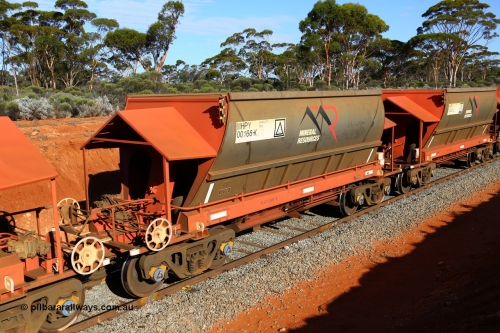 190109 1628
Binduli, Mineral Resources Ltd empty iron ore train 4030 with MRL's MHPY type iron ore waggon MHPY 00166 built by CSR Yangtze Co China serial 2014/382-166 in 2014 as a batch of 382 units, these bottom discharge hopper waggons are operated in 'married' pairs.
Keywords: MHPY-type;MHPY00166;2014/382-166;CSR-Yangtze-Rolling-Stock-Co-China;