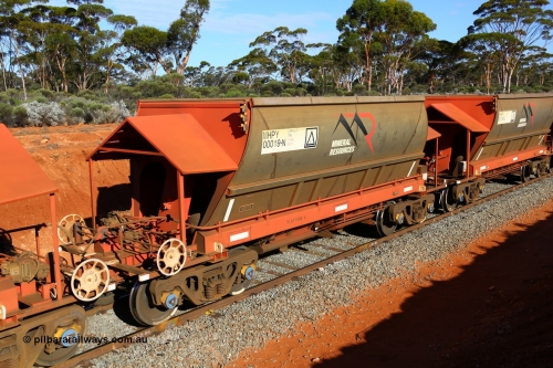 190109 1630
Binduli, Mineral Resources Ltd empty iron ore train 4030 with MRL's MHPY type iron ore waggon MHPY 00019 built by CSR Yangtze Co China serial 2014/382-19 in 2014 as a batch of 382 units, these bottom discharge hopper waggons are operated in 'married' pairs.
Keywords: MHPY-type;MHPY00019;2014/382-19;CSR-Yangtze-Rolling-Stock-Co-China;