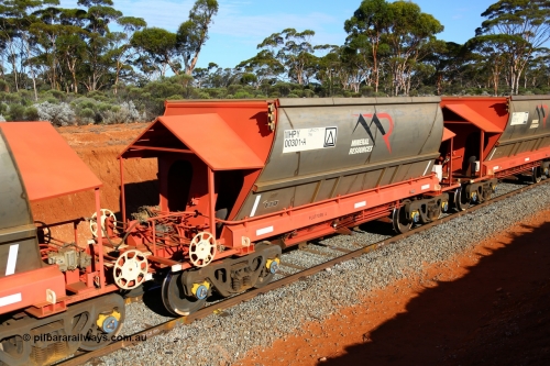 190109 1658
Binduli, Mineral Resources Ltd empty iron ore train 4030 with MRL's MHPY type iron ore waggon MHPY 00301 built by CSR Yangtze Co China serial 2014/382-301 in 2014 as a batch of 382 units, these bottom discharge hopper waggons are operated in 'married' pairs.
Keywords: MHPY-type;MHPY00301;2014/382-301;CSR-Yangtze-Rolling-Stock-Co-China;