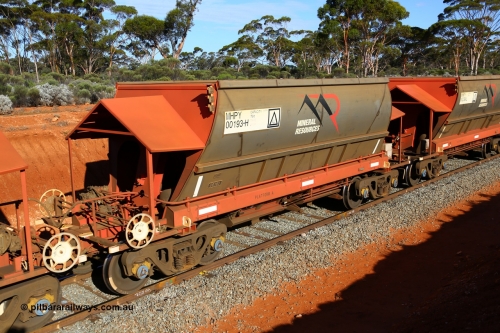 190109 1668
Binduli, Mineral Resources Ltd empty iron ore train 4030 with MRL's MHPY type iron ore waggon MHPY 00194 built by CSR Yangtze Co China serial 2014/382-194 in 2014 as a batch of 382 units, these bottom discharge hopper waggons are operated in 'married' pairs.
Keywords: MHPY-type;MHPY00193;2014/382-193;CSR-Yangtze-Rolling-Stock-Co-China;