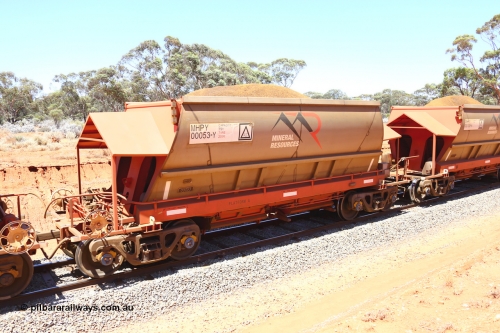 190129 4236
Binduli, on Mineral Resources Ltd loaded iron ore train service from Koolyanobbing to Esperance #3033 with MRL's MHPY type iron ore waggon MHPY 00053 built by CSR Yangtze Co China serial 2014/382-53 in 2014 as a batch of 382 units, these bottom discharge hopper waggons are operated in 'married' pairs.
Keywords: MHPY-type;MHPY00053;2014/382-53;CSR-Yangtze-Co-China;