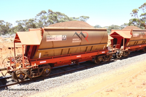 190129 4252
Binduli, on Mineral Resources Ltd loaded iron ore train service from Koolyanobbing to Esperance #3033 with MRL's MHPY type iron ore waggon MHPY 00361 built by CSR Yangtze Co China serial 2014/382-361 in 2014 as a batch of 382 units, these bottom discharge hopper waggons are operated in 'married' pairs.
Keywords: MHPY-type;MHPY00361;2014/382-361;CSR-Yangtze-Co-China;